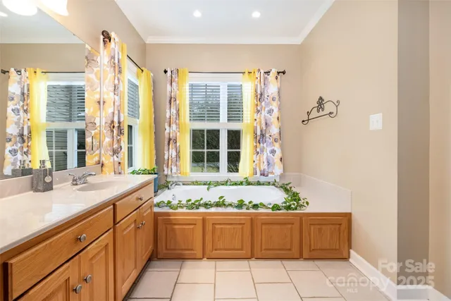 a bathroom with a granite countertop sink and a bathtub