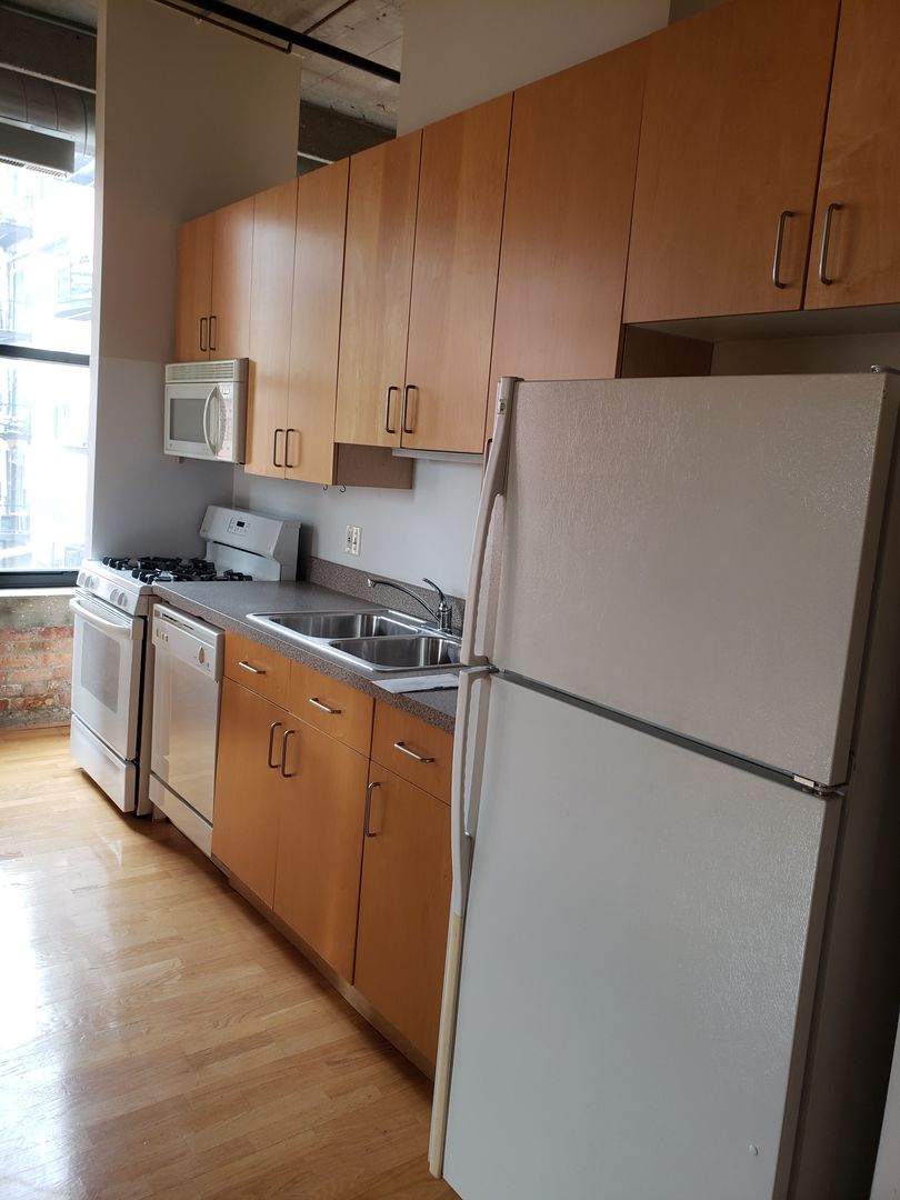 1516 South Wabash Avenue, Unit 508 Chicago, IL 60605 - Photo 7 of 14 a kitchen with stainless steel appliances a refrigerator sink and white cabinets
