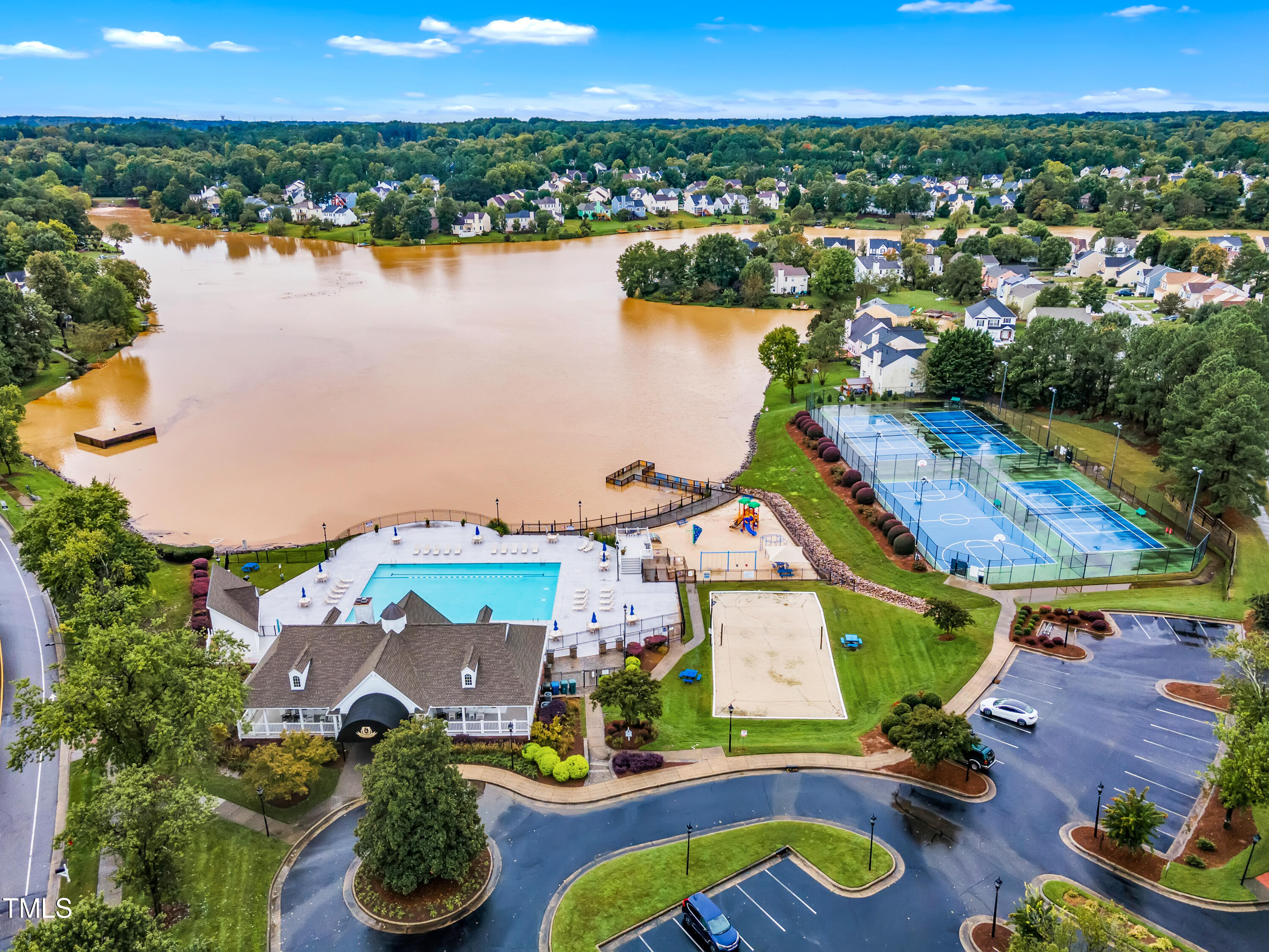 7 Epping Court Durham, NC 27703 - Photo 25 of 35 an aerial view of residential houses with outdoor space and lake view