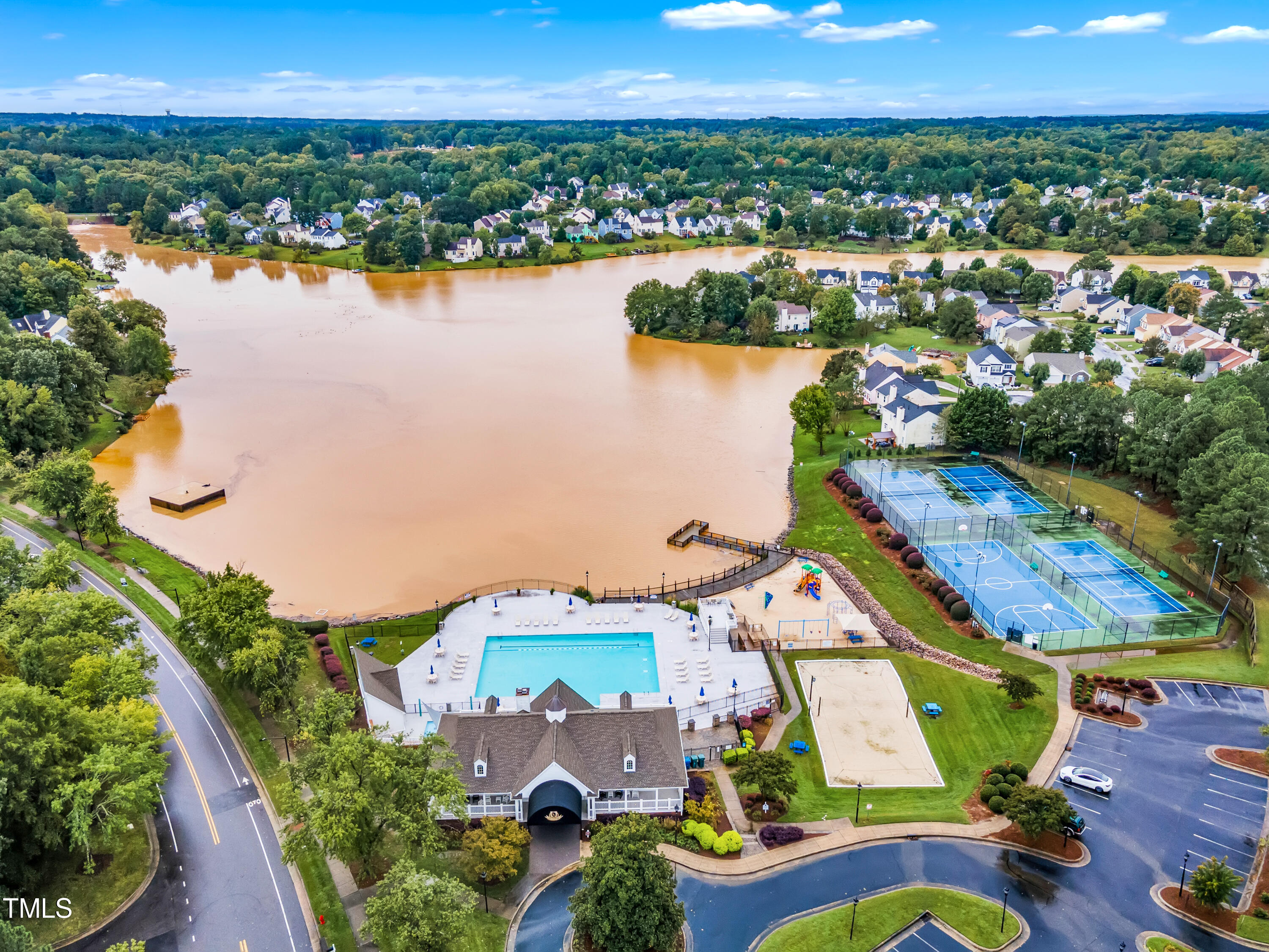 7 Epping Court Durham, NC 27703 - Photo 26 of 35 an aerial view of residential houses with outdoor space and lake view