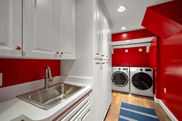 a view of a lake with furniture