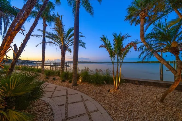 a view of a house with a yard and potted plants