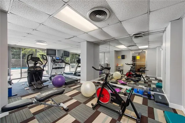 a view of a room with gym equipment
