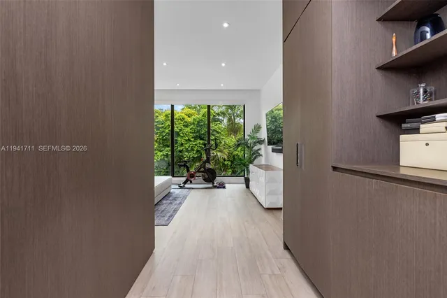 a bedroom with a bed and furniture