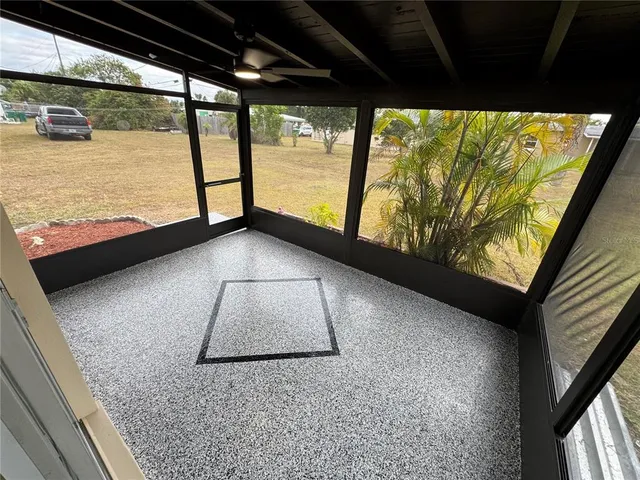 a view of a car park from a window