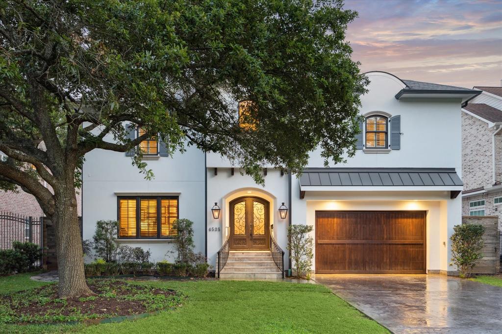 Exquisite Bellaire home on a desirable inner loop street minutes from the Evergreen Pool & Park. Beautiful front façade of stucco with cast stone accents and iron forged double door entry. Home has a Nestcam video doorbell installed for extra privacy.