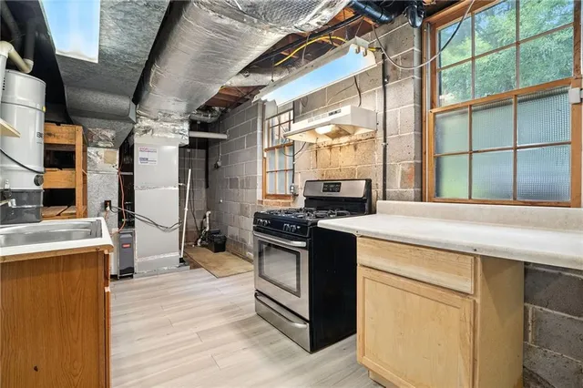 a view of deck with a large window