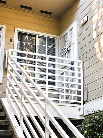 a view of a building from a balcony