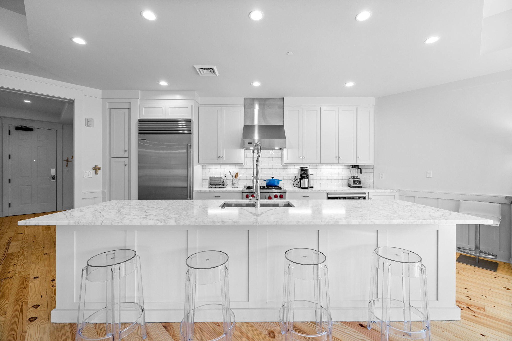 37 Compass Point Way South, Unit 107 Inlet Beach, FL 32461 - Photo 5 of 40 a kitchen with stainless steel appliances kitchen island granite countertop a sink and cabinets