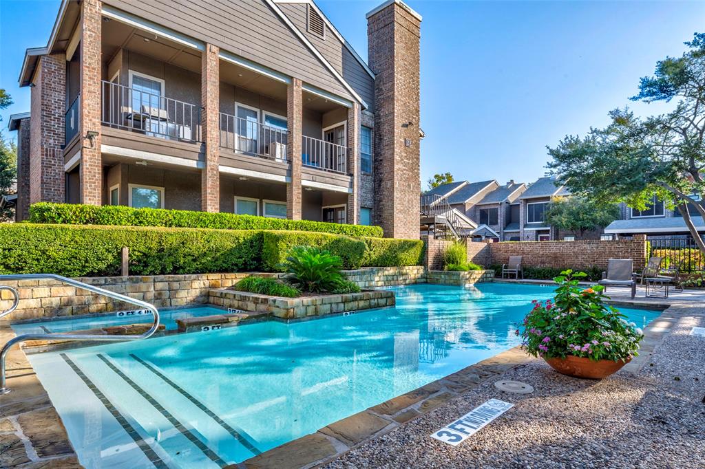5859 Frankford Road, Unit 107 Dallas, TX 75252 - Photo 35 of 37 a view of a house with backyard sitting area and swimming pool
