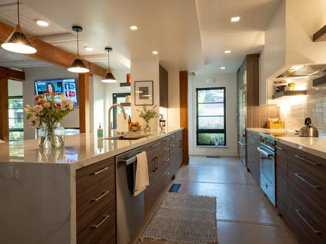 a room with furniture parked