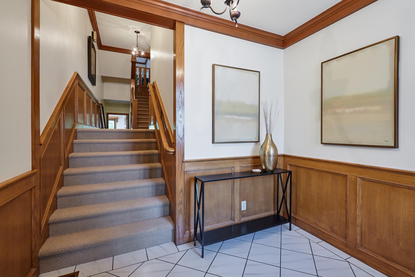 17 Bancroft Road Burlingame, CA 94010 - Photo 3 of 25 a view of a hallway with entryway windows and wooden walls