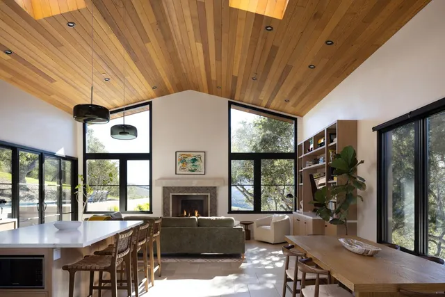 a living room with furniture a window and a fireplace