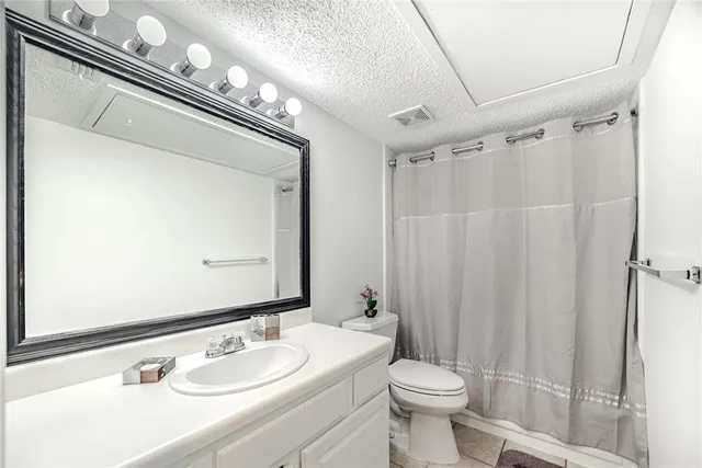 a bathroom with a toilet a sink a mirror and shower curtain