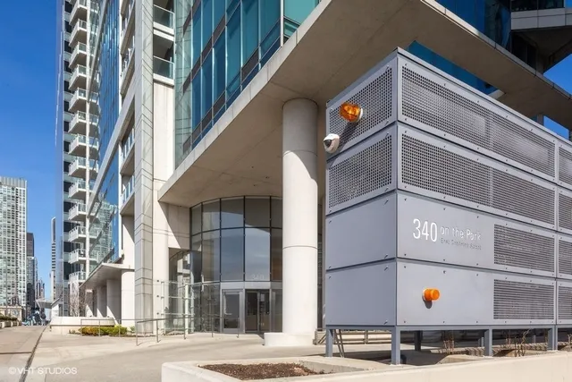 a front view of a building with street