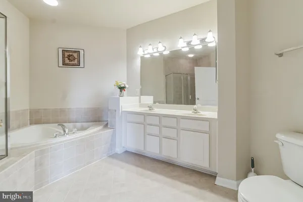 a bathroom with a sink a toilet a bathtub and a mirror