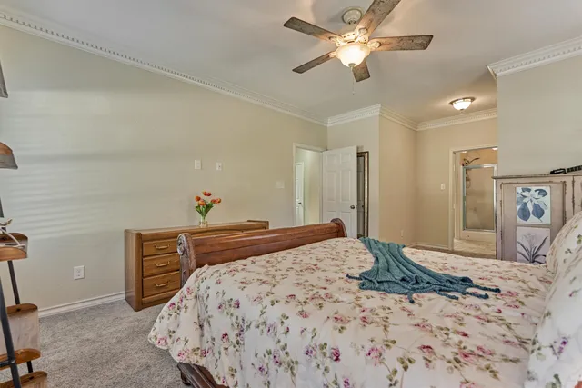 a bedroom with a bed and a couch