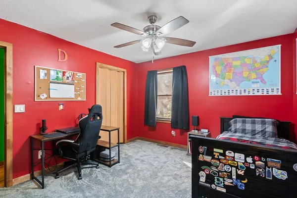 a workspace with furniture and window