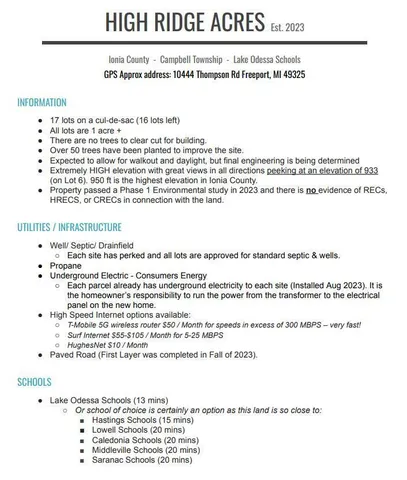 $90,000 | Lot 10 High Rdg Court, Freeport, MI 49325