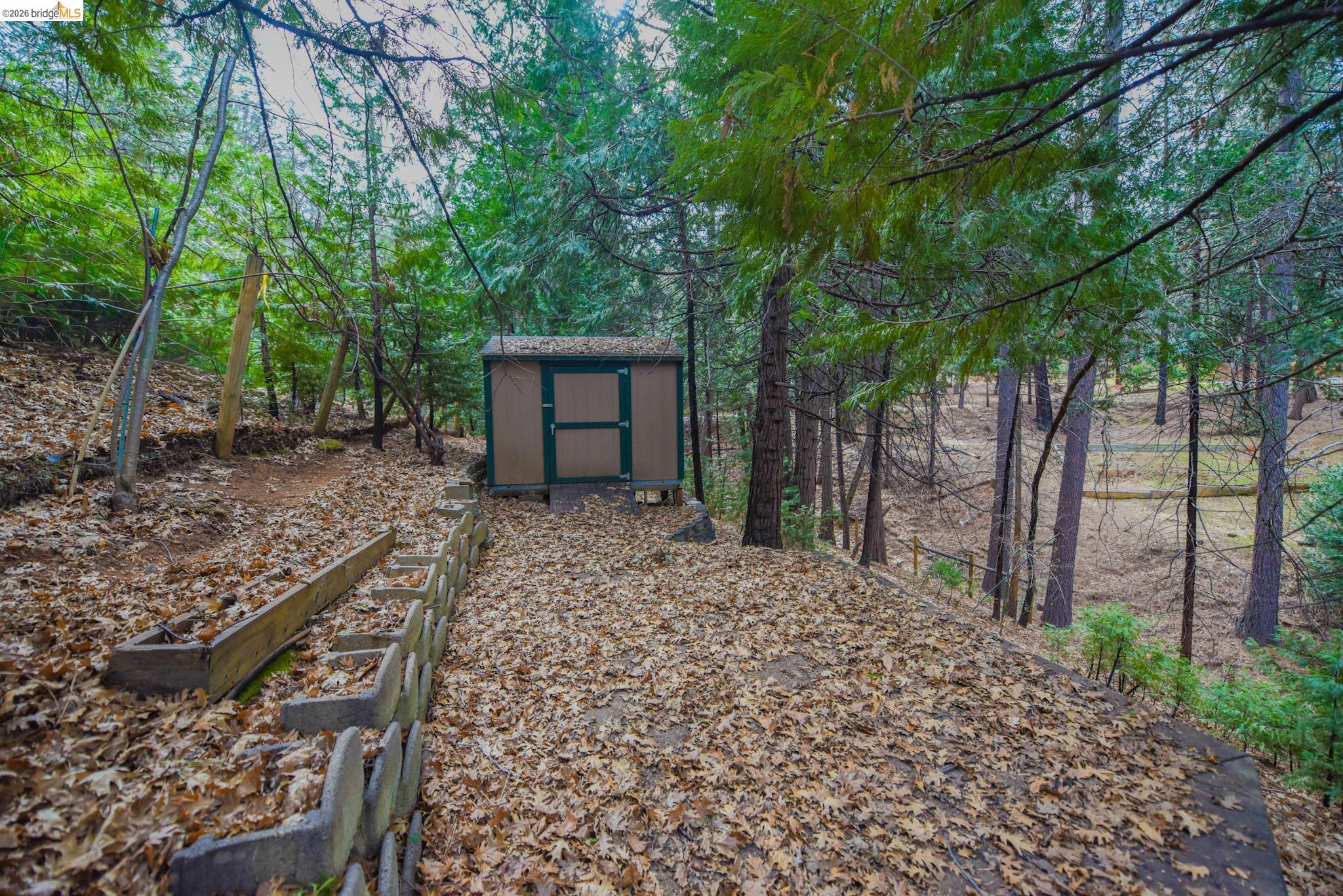 24132 Awahanee Road Sonora, CA 95370 - Photo 35 of 39 a view of a backyard with large trees and wooden fence
