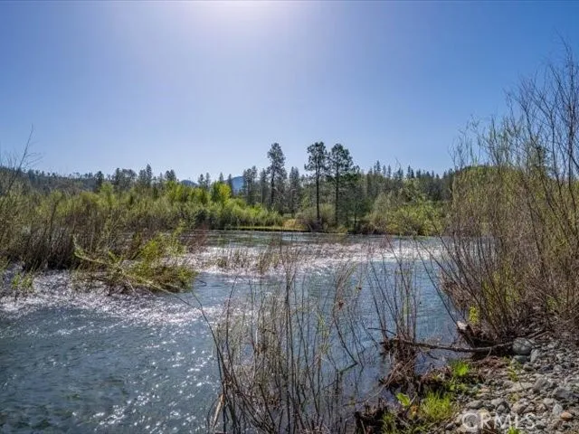a backyard of a house with lots of green space and lake view