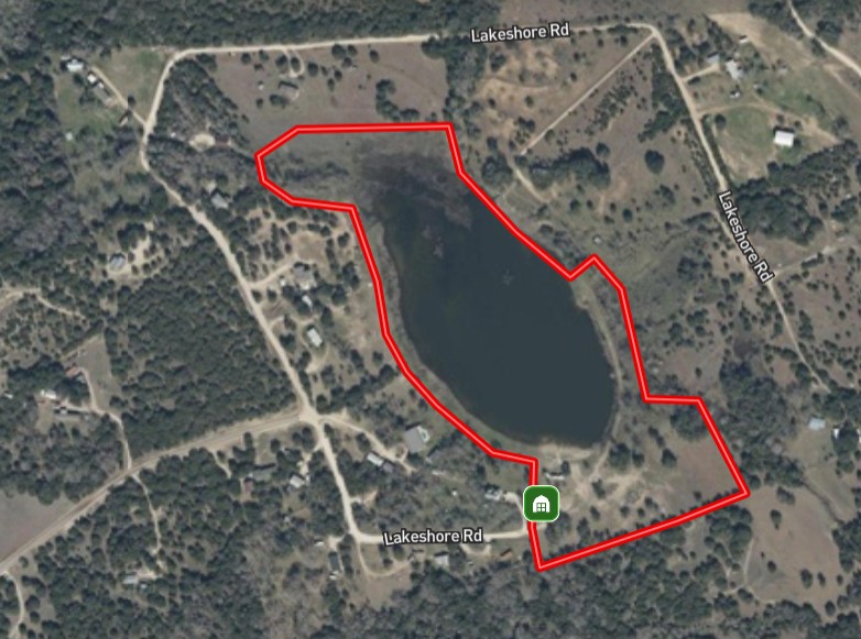 90 Lakeshore Road Bertram, TX 78605 - Photo 6 of 8 Aerial overview of property's location with property boundaries highlighted