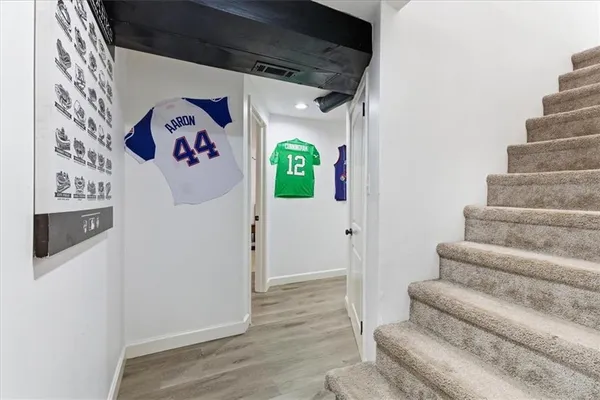 a view of entryway with stairs and furniture