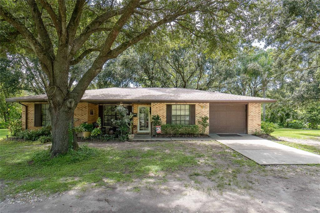 a front view of a house with a yard and trees