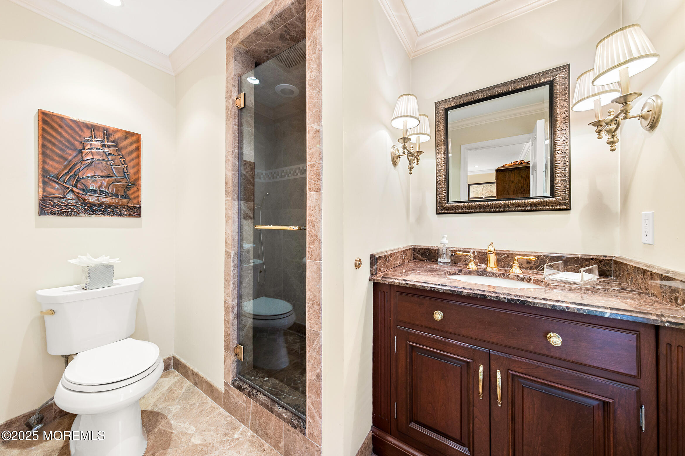 45 Wardell Avenue Rumson, NJ 07760 - Photo 19 of 57 a bathroom with a toilet a sink and mirror