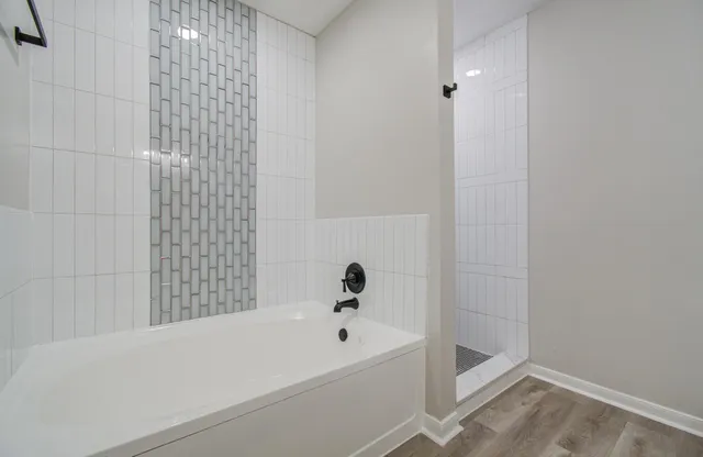 a bathroom with a bathtub