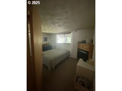 a bedroom with a bed and a potted plant next to a window