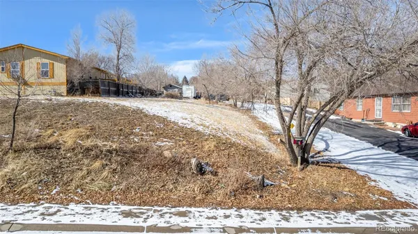 a view of a yard covered with snow in front of house