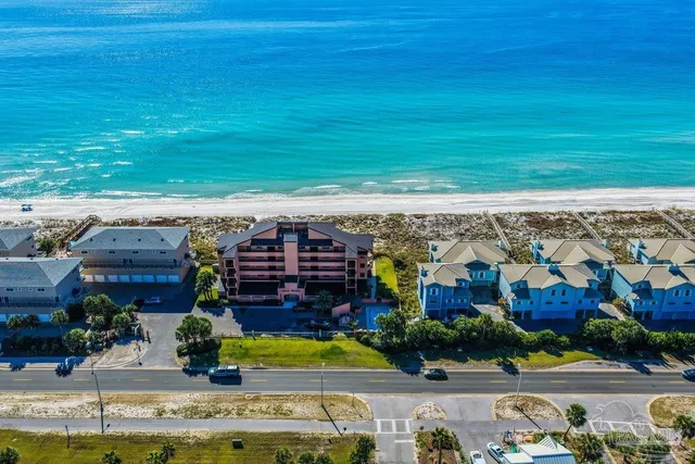 a view of a building with a swimming pool