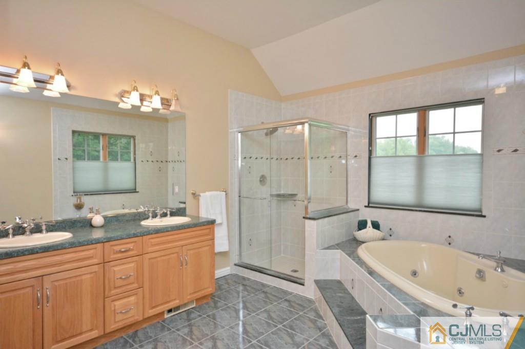 135 Dey Road Cranbury, NJ 08512 - Photo 15 of 25 a spacious bathroom with a tub sink shower and mirror