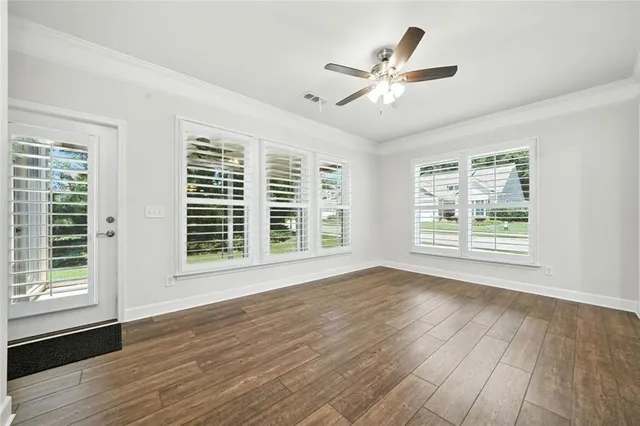 a view of a room with racks on the wall