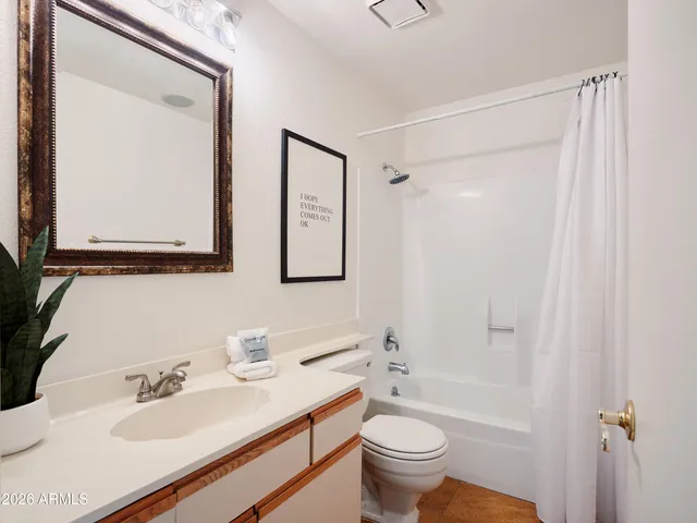 a bathroom with a shower sink and vanity