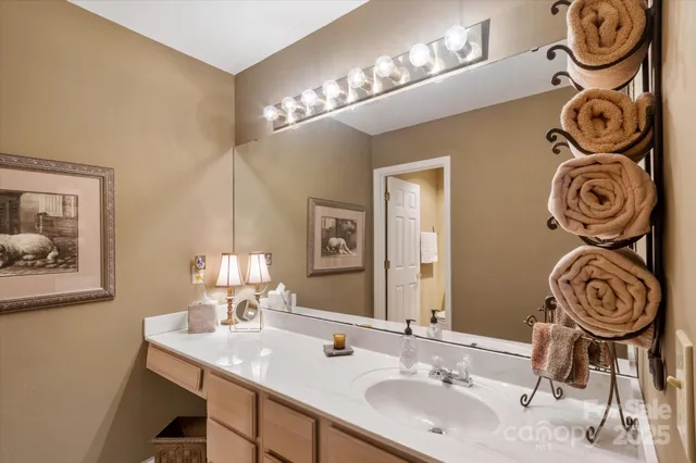 a view of a park with large trees