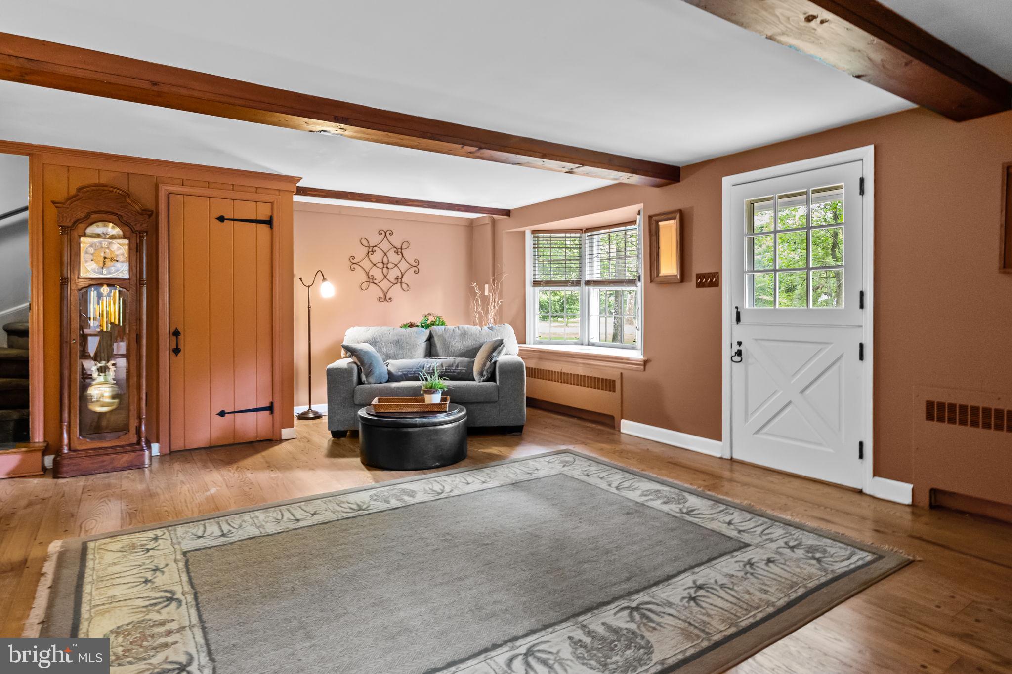 Walnut pegged oak hardwood floors.