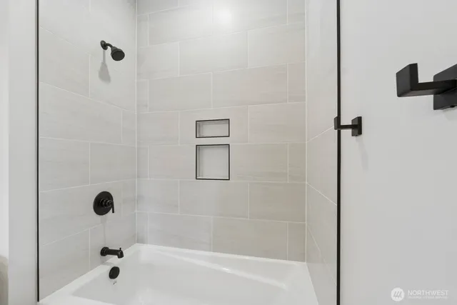 a bathroom with a bathtub