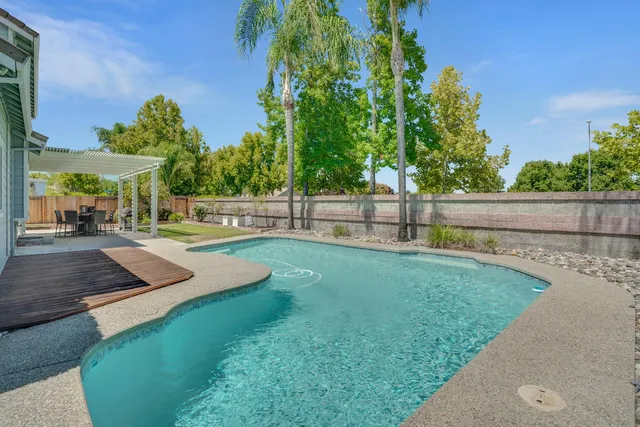 a view of a park with large trees