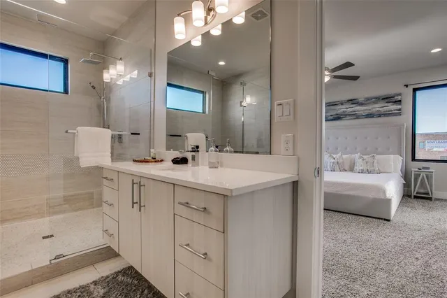 a bedroom with a bed and furniture