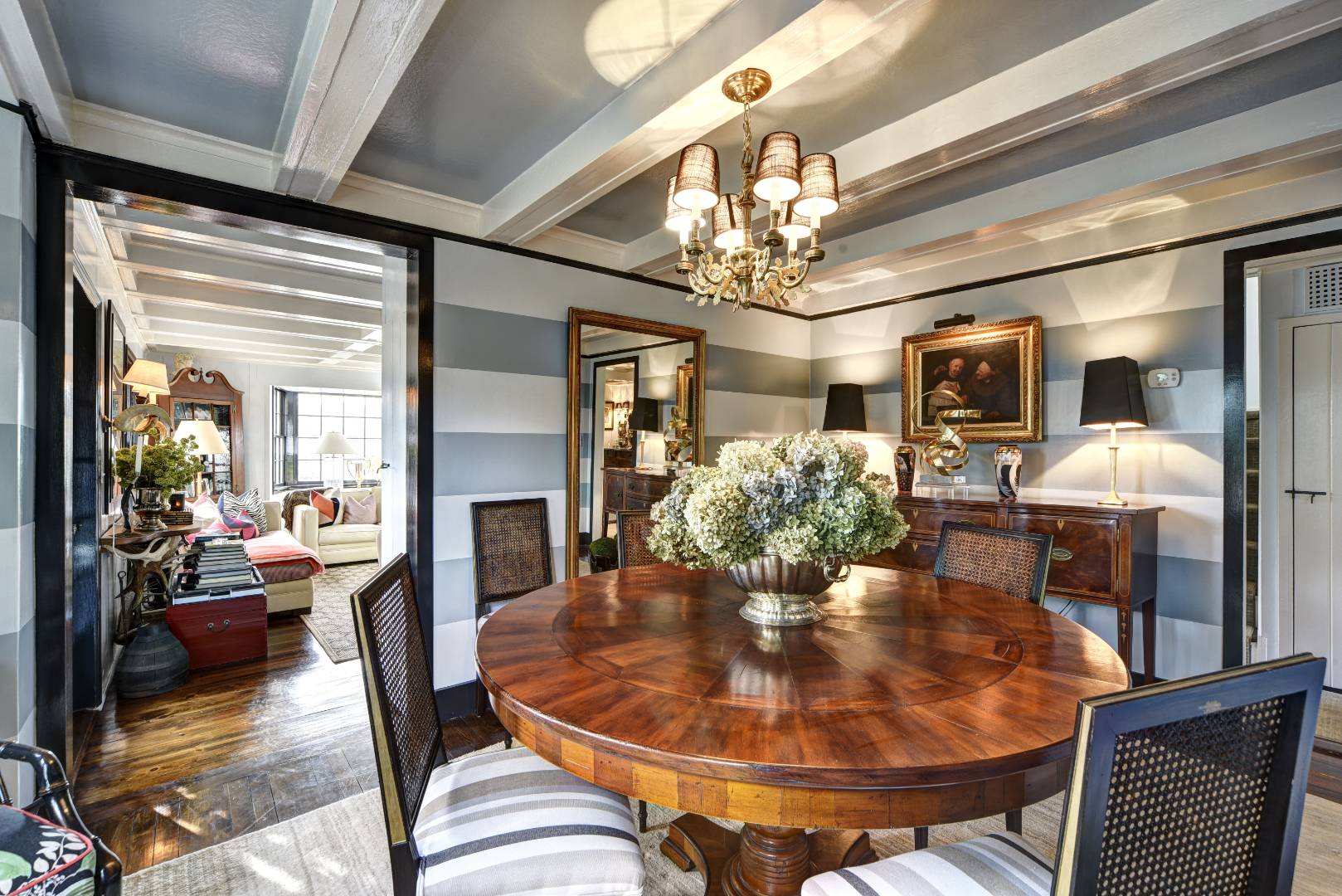 12 Huntington Lane Water Mill, NY 11976 - Photo 22 of 50 a dining room with furniture a chandelier and wooden floor
