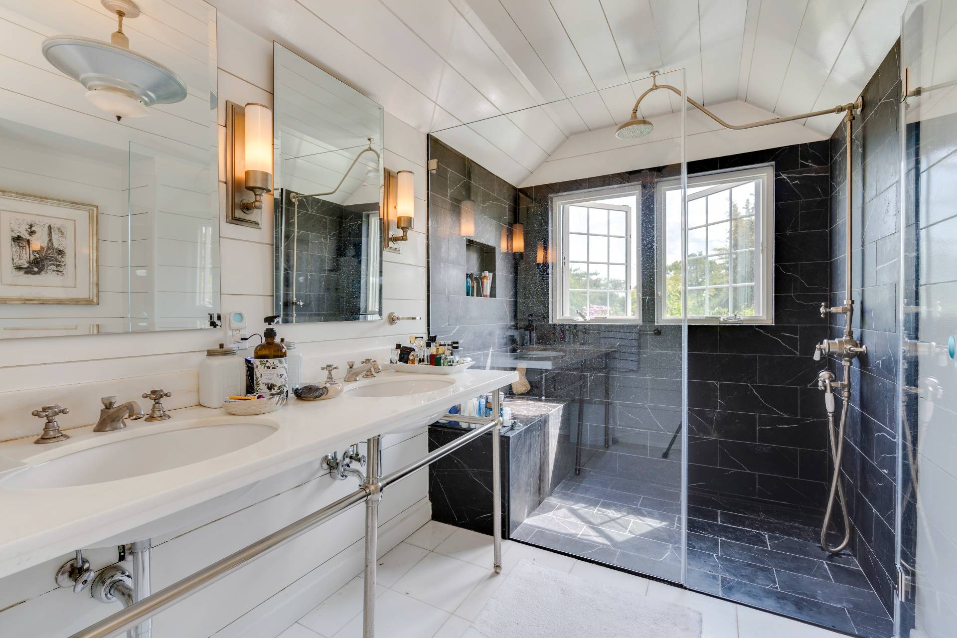 12 Huntington Lane Water Mill, NY 11976 - Photo 39 of 50 a bathroom with a double vanity sink mirror and shower
