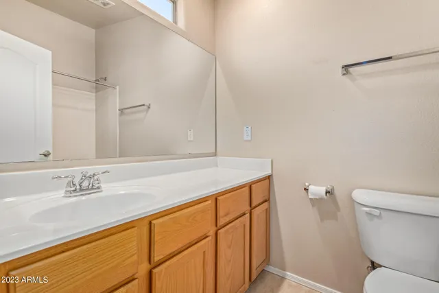 a bathroom with a sink a toilet and a mirror
