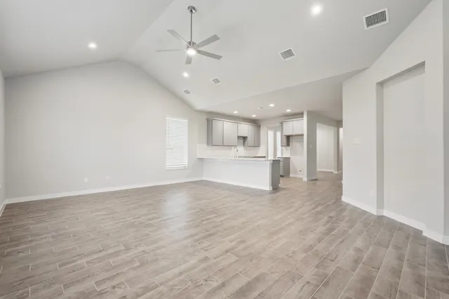 a view of kitchen with wooden floor