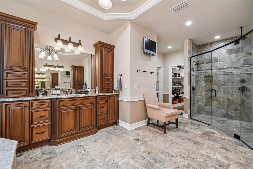 4107 Southwest State Road 45 Newberry, FL 32669 - Photo 87 of 100 a large spacious bathroom with a mirror a sink and a glass door shower