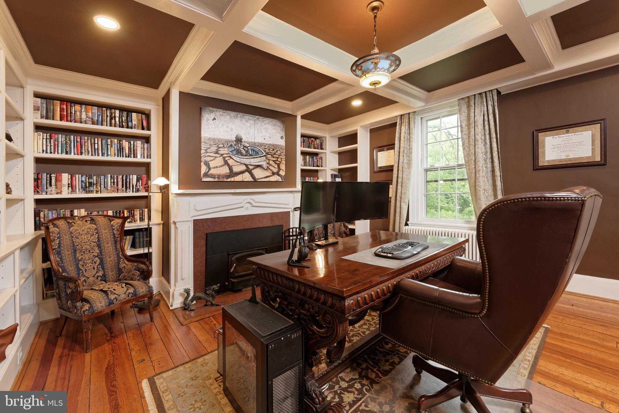 5299 Keyser Road Hume, VA 22639 - Photo 8 of 64 Coffered ceiling, built-ins & fireplace in Library