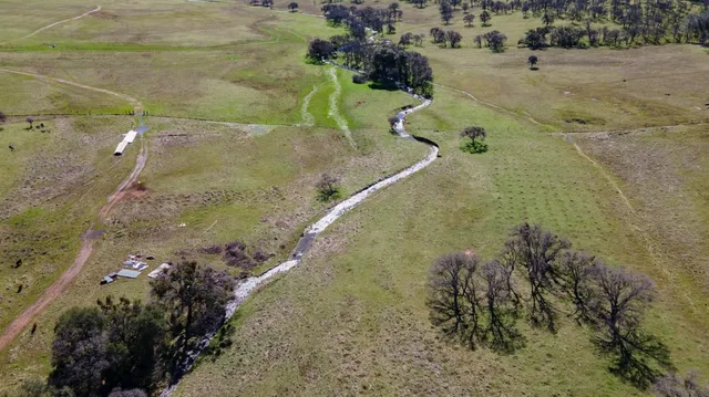 a view of a field with trees in the background