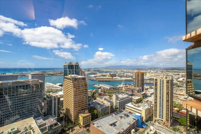 a view of a city with ocean