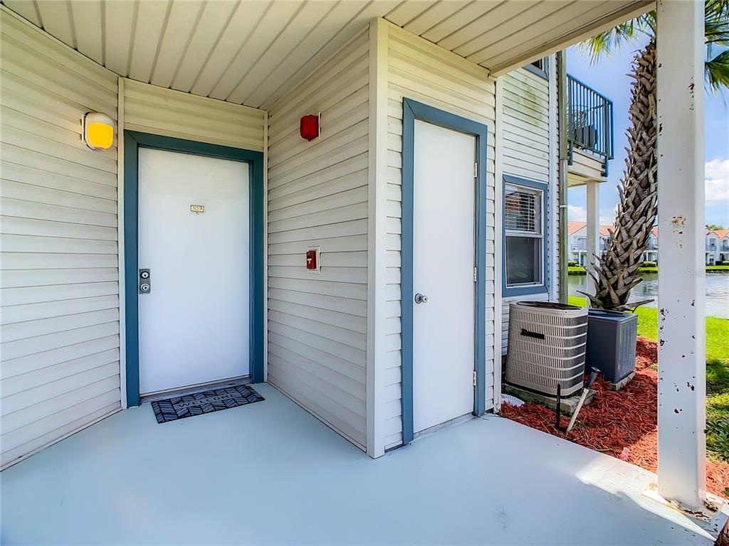 a view of an outdoor space and a garage